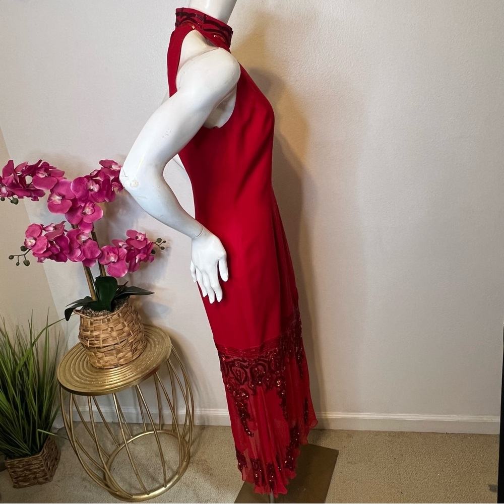 VTG Alyce Designs Red Sequin Roaring Midi Dress • Sz 8 Poly/ Silk - Picture 8 of 16